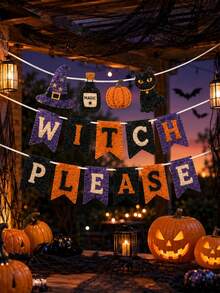 1 Set Halloween Felt Banner Set, Halloween Letter Garland With Vampire, Owl, Pumpkin, Black Cat, Ghost And Circus Pennants, Vintage Gothic Single-Layer Felt Banner With White Ribbon For Party Backdrop Wall Decor - B - View 8