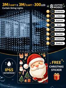 Solar Powered Curtain Lights, Random Window Sticker Gift, Outdoor Garland Lights, 8 Lighting Modes, Waterproof, Solar Fairy String Lights, 300/200/100LED, Garden, Yard, Eaves, Gazebo, Wedding, Camping, Party, Window, Wall, Balcony, Christmas Decoration - Solar Led String Light - View 19