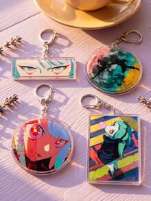 1pc/4pcs Cyberpunk Themed Acrylic Keychains, Featuring Anime Character Close-Ups And High-Saturation Aesthetic Design, Fashionable Bag Pendant, Suitable For Back To School, Gift For Anime Fans, Exquisite Collection, All Season Use - Multicolor - View 1