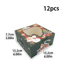 4pcs/12pcs Holiday Window Gift Boxes, Christmas Striped Square Dessert Boxes, Red & Green Santa Tree Design, Party Favors, Cookies & Small Gifts Box - View 19
