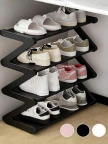 Z-Shaped Plastic Shoe Rack Floor-Standing Storage Rack Multi-Functional Large Capacity Easy Assembly Storage Rack Home Dormitory Essential Space Saving Suitable For Living Room Bedroom - Multicolor - View 3