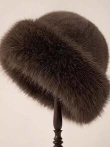 1pc Women's Faux Fur Bucket Hat, Solid Color Fluffy Warm Winter Bucket Hat, Casual Outdoor Warm Hat - Multicolor - View 8
