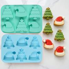 1pc Christmas Tree & Santa Hat Shaped Silicone Mold, Kitchen Home Baking Mousse Cake Chocolate Pudding Mold, Can Make Chocolate, Candy, Cake, Pudding, Ice Cubes, Jelly, Christmas Holiday Home Baking, Party Dessert Table Handmade Mold - Multicolor - View 9