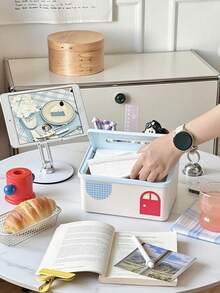 1/2pcs Multifunctional Tissue Box With Compartments, Cute Desktop Napkin Holder With Phone Slot, Plastic Dust‑Proof Tissue Storage Organizer For Desk Dressing Table Home Decor - Multicolor - View 6