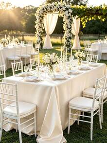 1pc Luxury Satin Tablecloth, Solid Color Rectangular Silky Polyester Fabric Tablecloth, Wrinkle-Resistant Table Cover, Suitable For Wedding Reception, Banquet, Birthday Party, Home, Hotel Restaurant Dining Table Decoration - Beige - View 4
