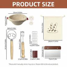 23cm Round/25cm Oval Dual-Color Cotton Rope Bread Fermentation Basket Set, With Red Handle, Liner, Dough Mixer, Scraper, Bread Knife With 5 Blades And Storage Box, Complete Sourdough Baking Set, Includes Storage Bag. - - - View 2
