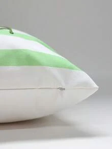 1pc Fresh Green Striped Embroidered Pillowcase, English Text Cushion Cover, Living Room Bedroom Atmosphere Decorative Pillow, Hidden Zipper, Machine Washable, Sofa Decorative Pillowcase, Pillow Insert Not Included - Green - View 2