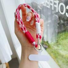 High-Value Minimalist Dopamine Woven Striped Colorblock Personalized Double Buckle Cup Rope Short Wrist Strap Suitable For All Phone Clip-On Hand Strap CCD Camera Phone Case Lanyard Multicolor Double Silver Buckle Short Thick Durable Detachable Hanging Chain Outdoor Sports Phone Case Clip-On Pendant Versatile Anti-Lost Wrist Woven Rope - Multicolor - View 22