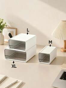 3/1pc Stackable Desktop Drawer Storage Box, Plastic Storage Cabinet With Transparent Pull-Out Drawers, Space-Saving Storage Container For Pens, Documents, Cosmetics, Jewelry, Crafts, Office Supplies, Suitable For Home, Office, Bedroom, Study, Dorm, Back To School, Graduation, Back To School Supplies, Bedroom Essentials, College School Must-Haves, Back To Campus, Desk Accessories, Organization And Storage - White - View 12