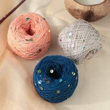 150g/3pcs Multi-Color Beautiful Pale Purple Sequin Yarn Cotton Thread 1mm Iridescent Round Sequins INS Hot-Selling Braided Hair Ties Pure Cotton Knitted Yarn - 150G/3PC - View 1