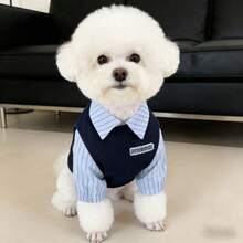 1件寵物襯衫，休閒舒適透氣，春夏風格貓狗衣服，適合泰迪貴賓犬及其他小型寵物 - 藏蓝色 - 查看 10