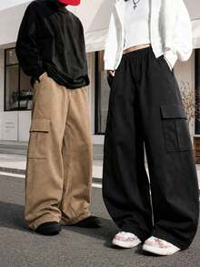 2pcs Tween Boys Casual Sports Outdoor Cargo Pants With Big Pockets, Spring/Autumn - Black - View 10