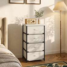 HOMCOM Cómoda con 4 Cajones de Tela, Cómoda para Dormitorio, Marco de Acero, Montaje Rápido, Cajonera para Salón, Oficina, Vestidor, Beige - Beis - Ver 2