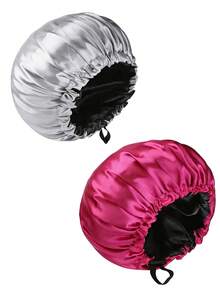 1pc Adjustable Double-Layer Satin Sleep Cap, Made Of Smooth Satin Fabric, Practical Design With Elastic Band And Drawstring, Anti-Static And Breathable, Suitable For Sleeping, SPA, And Ramadan Wear, Available In Black - Black - View 18