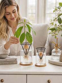 2/1pc Avocado Seed Growing Rack, Triangular Metal Plant Sprouting Stand, Glass Jar Seed Starter Rack, Reusable Avocado Pit Growth Support, Indoor Hydroponic Plant Propagation Accessory, Home Desktop Decor Seed Hanging Stand - Multicolor - View 1