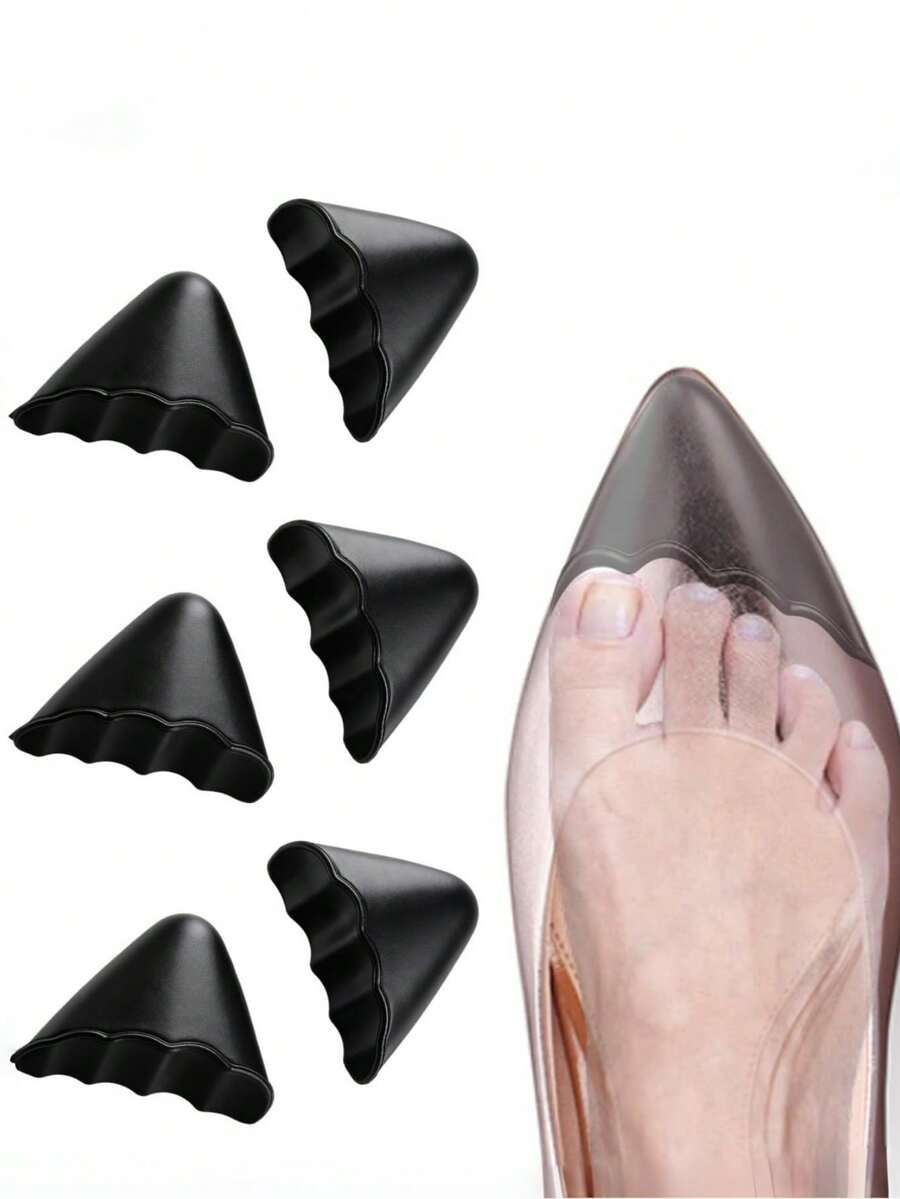 1 Pair Women's Soft PU Toe Cap Inserts, Reusable Non-Slip Shoe Size Reducer Filler Pads For High Heels And Sneakers - Black Pointed Toe - View 1