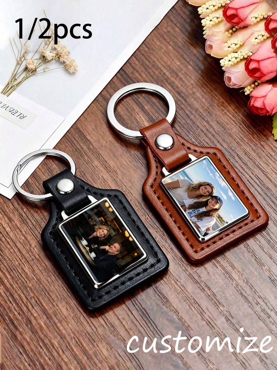 Customized Photo Leather Keychain, Personalized Photo Keychain, Unique Photo Gift For Men, Couple Keychain, Suitable For Valentine's Day, Mother's Day, Birthday, Father's Day, Graduation, Wedding, Keepsake, Housewarming Gift - Multicolor - View 1