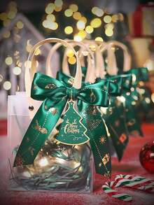 Christmas Gift Bag Set (Includes Tote Bag, Christmas Tree Tag, Ribbon And Raffia); Non-Electric; Gift Packaging Supplies; Exquisite Portable Gift Bags, Suitable For Christmas, Christmas Eve, Birthday, New Year, Holiday Party And Thanksgiving - Multicolor - View 5