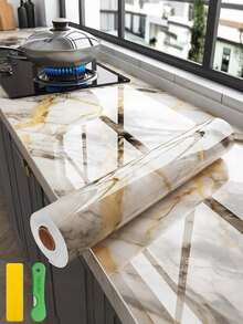 1 Roll Kitchen Countertop Protection Film, Waterproof, Oil-Resistant, Heat-Resistant (450°F), Self-Adhesive, Suitable For Kitchen, Cabinets, Tables, Furniture And Marble Surfaces. - Multicolor - View 18