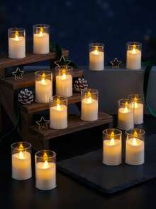 6/12/24pcs Flickering Flameless Candles With Timer And Remote Control, Battery Operated LED Wishing Candles, Smokeless And Odorless, Suitable For Christmas, Halloween, Valentine's Day, Proposal, Wedding, Party, Gift - Transparent-warm Light - View 5