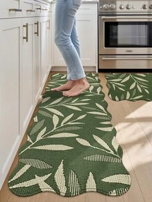DAJIANG 1pc 3D Printed Woven Long Strip Rug, Leaf Pattern Vintage Green, Kitchen Rug, Long Hallway Runner, Floor Mat, Suitable For Bathroom, Kitchen, Outdoor Hallway, Bedroom, Living Room, Machine Washable, Easy To Clean, Non-Slip Entryway Rug, Bedroom Autumn Decor Accessory - Multicolor - View 4