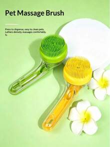 Liquid-Dispensing Pet Bath Brush, One-Touch Foaming Silicone Soft Bristle Bath Comb, Universal For Cats And Dogs, Effortless Scrubbing Cleaning Brush, Curved Ergonomic Non-Slip Handheld Pet Grooming Tool, Home Cleaning Essential - Multicolor - View 1
