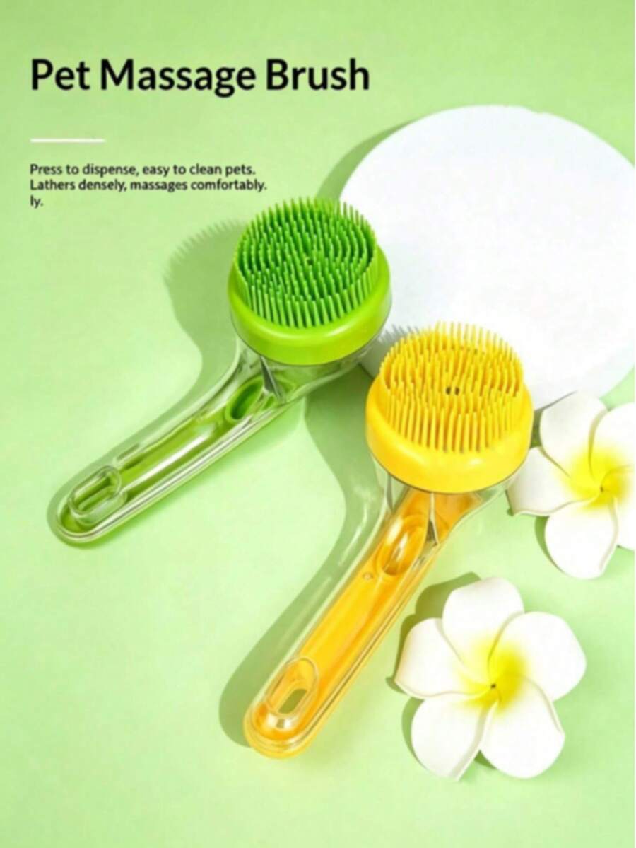 Liquid-Dispensing Pet Bath Brush, One-Touch Foaming Silicone Soft Bristle Bath Comb, Universal For Cats And Dogs, Effortless Scrubbing Cleaning Brush, Curved Ergonomic Non-Slip Handheld Pet Grooming Tool, Home Cleaning Essential - Multicolor - View 1