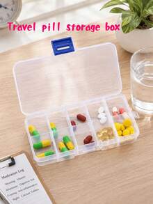 1pc Portable Pill Box, Travel Essential, Reusable, Suitable For Storing Vitamins And Medications, Ideal For Office, Outdoor, Home, Travel, Back To School And Various Occasions - Clear - View 2
