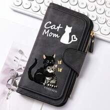 Women's Retro Cat Print Wallet And Coin Wallet, Suitable For Travel, Zipper Closure Wallet Gifts For Mothers, Partners, And Friends (Valentine's Day, - Multicolor - View 9