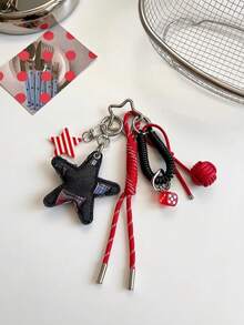 Gantungan Kunci Tas Gaya Keren Y2K, Dekorasi Tas, Liontin Bintang Kain & Hati Kulit Imitasi, Dekorasi Dadu & Earphone, Aksesori Kunci Tas Tangan Tali Anyaman - MultiWarna - View 5