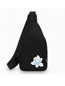 Embroidered Lotus Pattern Crossbody Bag, Unique Printed Corduroy Crossbody Bag, Adjustable Shoulder Strap, Perfect For School, Travel And Leisure - Multicolor - View 12