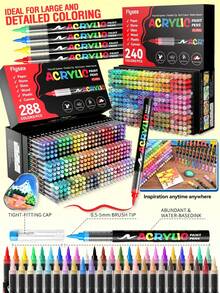 Flysea 12/24/48/60/72/120/168/240/288 Colors Painting Pen Set, Direct Liquid Soft Brush Tip, Smooth Ink Flow, Comprehensive Color Classification, Stackable Colors, Strong Coverage, Suitable For Rock, Glass, Ceramic, Easter Eggs, Metal, Wood And Other Materials, Waterproof. Exquisite Gift Box & Cloth Bag & Suitcase Packaging, Perfect Gift For Friends And Family! Ideal Back To School Gift - Multicolor - View 4