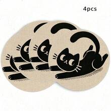 1/4/6pcs Minimalist Cartoon Black Cat Hand-Painted Pattern Placemats, Suitable For Home Kitchen, Made Of Polyester Fiber, Kitchen Table Decoration And Party Scene Decoration - Multicolor - View 9