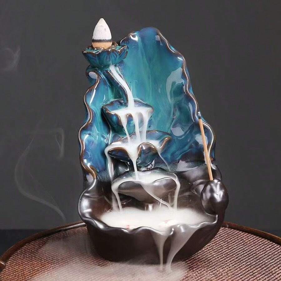 1pc 2D Printed Acrylic Backflow Incense Burner, Blue Backflow Incense Holder, Home Decor Ornament, Gift For Friends, Available In Small, Medium, Large - Multicolor - View 1