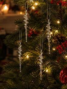 Clear Acrylic Icicle Hanging Decor, Transparent Twisted Pendant, Artificial Ice Drip For Christmas Tree Decoration, Winter Wonderland Party Gift, Fireplace Wreath Decoration, Holiday Home Window Decor - A - View 3