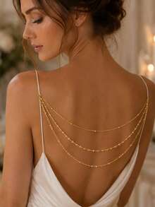 1pc Multi-Layer Tassel Back Chain Rhinestone Body Chain, Luxury High-End Wedding Accessory For Women - Rhinestone - View 2
