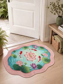DAJIANG 1PC Lotus & Koi Fish Carpet Area Rug Suitable Bathroom, ,Outdoor, Indoor, Runner Corridor, Bedroom, Living Room, Beside Throw Rugs Machine Washable Rug, Easy Clean Entryway Mat, Anti-Slip Backing Rugs For Bedroom Decor Bathroom Decor Fall Decor - Multicolor - View 6