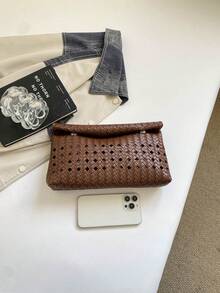 純色 PU 皮革輕量大容量翻蓋磁扣小方包，多功能派對與晚餐包，適合女性 - 咖啡 - 查看 3