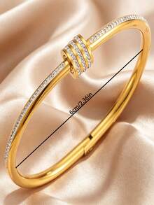 5/1pc Gold Hinge Bracelet, Rhinestone Shell Floral Roman Numeral Details, Suitable For Daily Layering - Gold - View 6