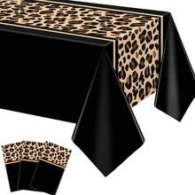 3 Pieces1-Piece Leopard Print Tablecloth 51 X 86 Inches Wildlife Tablecloth Cheetah Print Party Decoration For Safari Baby Shower Wedding Birthday Party Gift - Black - View 1
