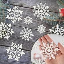24pcs Random Glitter Snowflake Christmas Tree Decorations White | Plastic Material, Multiple Sizes, Shatterproof, Suitable For Indoor Winter Wonderland And Christmas Party Decor - Plain White, No Glitter - View 5
