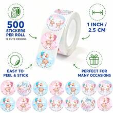 500PCS (1 Roll) Gender Reveal Stickers, Shower Party Decoration Stickers, Party Stickers, Gift Bag Sealing Stickers, Party Decoration, Home Decor, Gift Boy Stickers, Girl Stickers - Multicolor - View 2