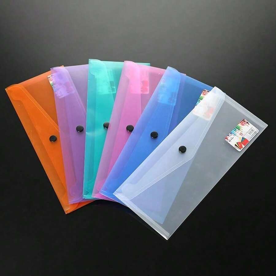 6pcs A6 Transparent PP Plastic File Envelopes Folders With Black Clips, Durable Multi-Color Document Storage Bags, Transparent Design File Organizer, Desktop Paper Storage Rack, Suitable For Home, School And Office, Practical Daily Stationery Supplies - Multicolor - View 1