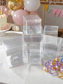 20 Buah Kotak Plastik PVC Bening Ukuran 4cm/5cm/6cm/7cm/8cm, Untuk Handuk, Teh, Penyimpanan Ornamen, Hadiah Kejutan Pesta Ulang Tahun, Kotak Kemasan Hadiah Kubus Serbaguna - A - View 3