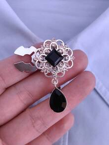 1pc/2pcs Elegant Rhinestone Flower Water Drop Button Covers, No-Sew Shirt Button Covers, Decorative Buttons, Fashion Crystal Cufflinks - Black - View 3