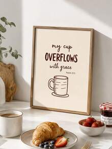 1件 My Cup Overflows With Grace 帆布壁畫，無框詩篇聖經經文印花，中性米色基督教咖啡杯語錄海報，咖啡吧廚房室內牆飾，居家裝飾禮物 - 彩色 - 查看 1