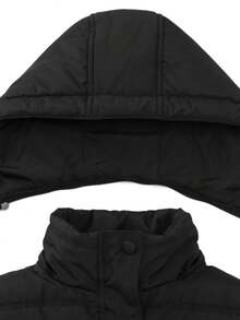 Women's Plus Size Thick Winter Jacket With Detachable Hood - Black - View 8