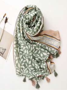 1pc Fashion Printed Headscarf, Women's Headscarf, Vacation Outfit, Autumn Decoration, Hair Accessory, Suitable For Festivals And Daily Wear - Mint Green - View 2