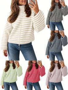 Sweaters For Women Cropped Crewneck Basic Fall Tops Long Sleeve Pullover Sweater Business Casual Outings Winter Clothing - Baby Blue - View 7