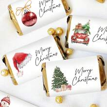30pcs/5sheets Merry Christmas Mini Candy Cane Labels Stickers - Holiday Snowman, Christmas Tree And Santa Hat Design - Christmas Holiday Chocolate Candy Cane Packaging Stickers, Christmas Party Supplies, Candy Not Included - Multicolor - View 6